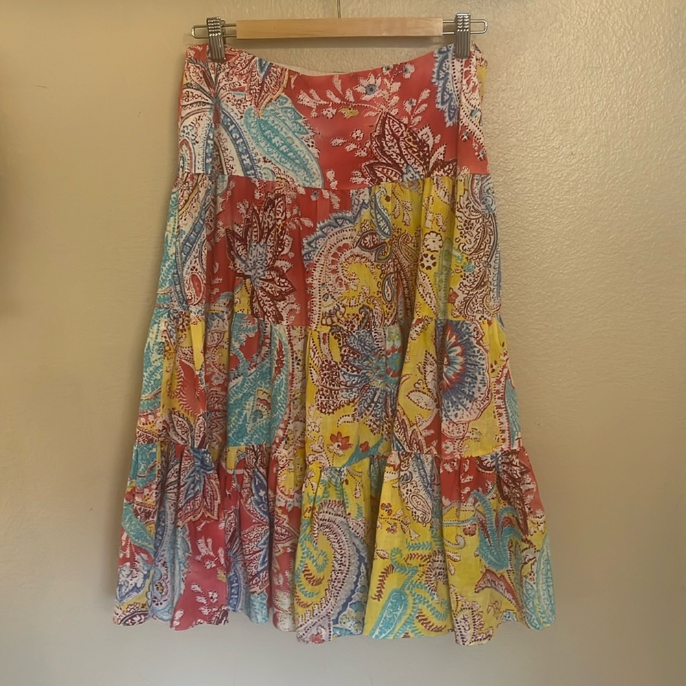 Beautiful Lauren by Ralph Lauren 100% Linen Bohemian Tiered Skirt M